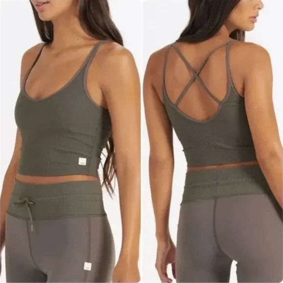 VUORI Performance Ribbed Crop Tank Top Yoga Strappy Sports Bra  Terracotta Sz M - Picture 5 of 5